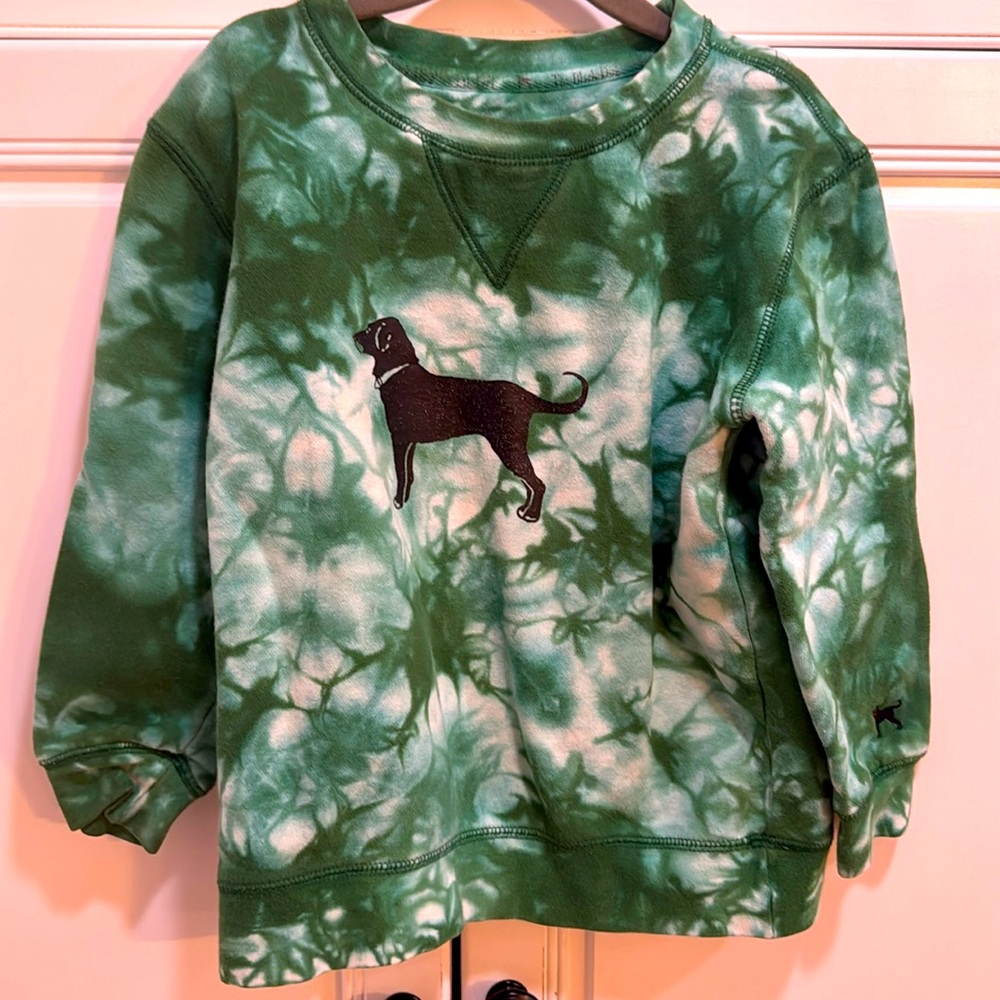 Black dog x-small sweatshirt with green and blue tie dye.